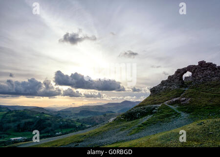 DINAS Bran, Llangollen in Sonnenuntergang Sonne Stockfoto