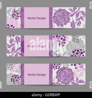 Satz von horizontalen Banner mit Blumen Stock Vektor