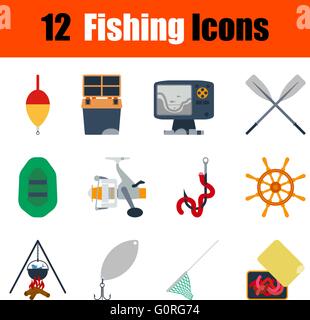 Flache Bauform Angeln Symbolsatz in Ui-Farben. Vektor-Illustration. Stock Vektor