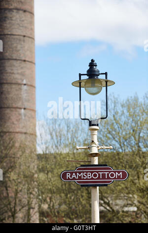 Rams unten Kunst im öffentlichen Raum Wappen Ramsbottom ELR East Lancashire Railway, eine moderne Museumsbahn Konserven Gesellschaft klein Stockfoto