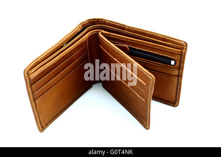 Armut, persönliche, Objekt, Brieftasche, Geldbörse, Single, weiß, Brieftasche, Haut, Männer, Männlich, Nahaufnahme, braun, Konkurs, Farbe, Finanzen Stockfoto