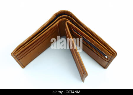 Armut, persönliche, Objekt, Brieftasche, Geldbörse, Single, weiß, Brieftasche, Haut, Männer, Männlich, Nahaufnahme, braun, Konkurs, Farbe, Finanzen Stockfoto