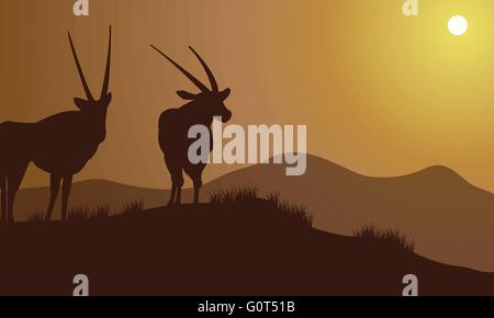 Antilope-Silhouette auf den Hügeln Stock Vektor