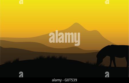 Zebra-Silhouette mit Berg-Hintergründe Stock Vektor