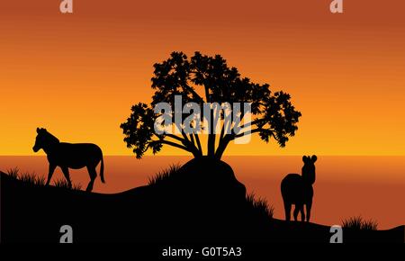 Landschaft-Silhouette von Zebra am Morgen Stock Vektor