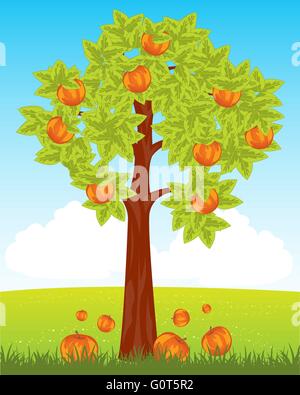 Aple Baum mit roten Apfel Stock Vektor