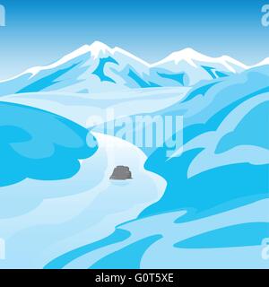 Berge und den Fluss im winter Stock Vektor