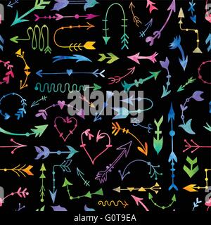 Nahtlose Aquarell Textur mit Richtung Zeichen im Vintage-Stil auf schwarzem Hintergrund Stock Vektor