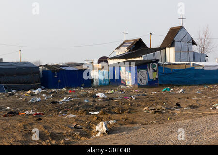 Äthiopisch-Orthodoxe Kirche in The Jungle Flüchtlingslager, Calais, Frankreich Stockfoto