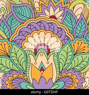 Hand doodle bunt floral background mit Mandala gezeichnet. Vector Illustration - Eps 10. Stock Vektor