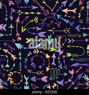 Nahtlose Aquarell Textur mit Richtung Zeichen im Vintage-Stil auf schwarzem Hintergrund Stock Vektor