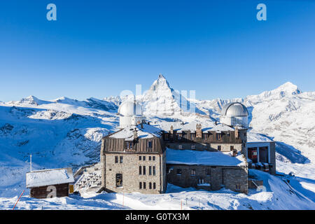 Panoramablick auf Matterhorn Massive von Aussichtsplattform Gornergrat, Zermatt, Schweiz Stockfoto