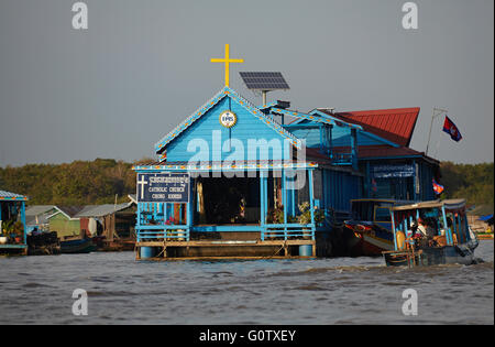 Chong Khneas katholische Kirche, Chong Khneas Floating Village, Tonle Sap See, in der Nähe von Siem Reap, Kambodscha Stockfoto