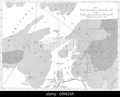 MALI: physikalische und Geologie: Nord Französisch-Sudan, 1943 Vintage Karte Stockfoto