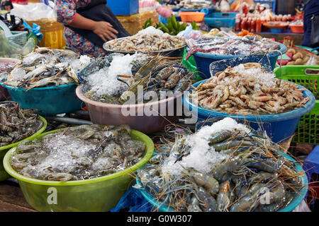 Seafood am alten Markt, Siem Reap, Kambodscha Stockfoto