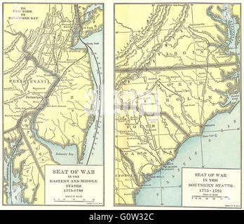 USA: 1775-1783: Krieg, östlichen & Mid West, 1942 Vintage Karte Stockfoto