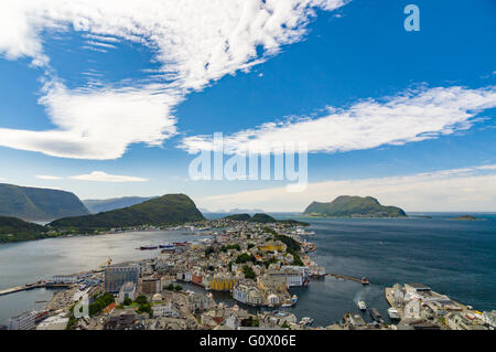 Alesund Stadt Draufsicht vom Berg Aksla, Norwegen Stockfoto