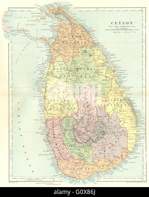 CEYLON: zeigt Provinzen & Eisenbahnen. Sri Lanka. STANFORD, 1906 Antike Landkarte Stockfoto