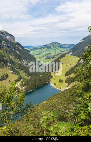 Luftaufnahme der Seealpsee (See) auf dem Alpstein-Berg in der Schweiz Stockfoto