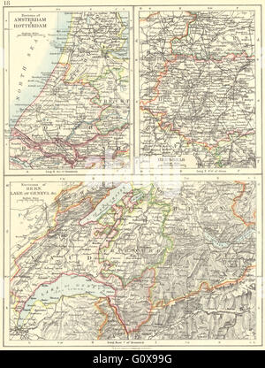 Schweiz: Bern, Genfer See Gebiet; Amsterdam-Rotterdam; Brüssel, 1897-Karte Stockfoto