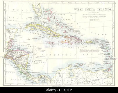 WESTINDIEN: West Indien Inseln Mittelamerika, 1897 Antike Landkarte Stockfoto