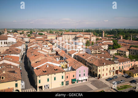 Luftbild von der ummauerten Stadt Montagnana, eines der schönsten Dörfer in Italien. Stockfoto