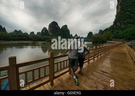 Besichtigung der berühmten 20 Yuan-Blick auf den Li-Fluss, Xingping, autonome Region Guangxi, China Stockfoto