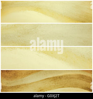 braune und gelbe Banner Hintergründe mit Wellen von bemalten Grunge strukturierte Streifen, braun und gold Kopf Fußzeilen-set Stockfoto