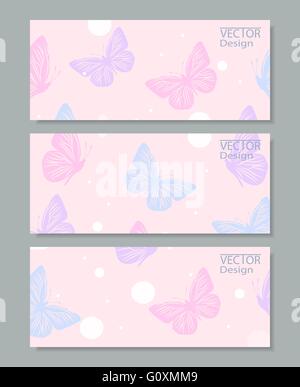 Satz von drei Banner mit Papier Schmetterlinge Stock Vektor