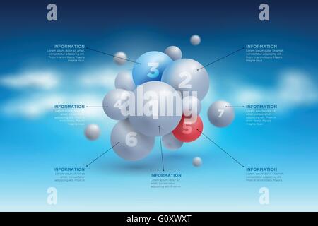 Weiche Kugel Infografiken auf cloudly blauen Himmel. Vektor-Design-Vorlage. Stock Vektor