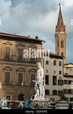 Florenz. Italien. Statue von Neptun am Piazza della Signoria, Kopie des Originals (1563-1565) von Bartolomeo Ammannati. Stockfoto