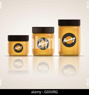 Realistische Vektor-Illustration von Honig oder Marmelade-Glas-Sammlung. Gelb ist globale Farbe. Einfach bearbeitet werden. CMYK-Modus. Drucken bereit. Stock Vektor