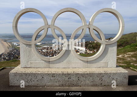 2012 olympischen Segeln Denkmal, Wren, Portland, Jurassic Coast, Dorset, England, Großbritannien, Vereinigtes Königreich Großbritannien Europa Stockfoto