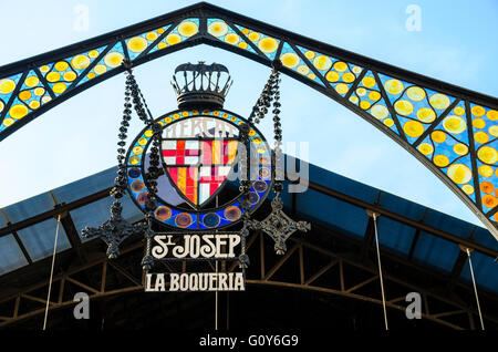 Eingang zum Mercat de Sant Josep De La Boqueria, einen Markt in Ciutat Vella Barcelona Katalonien Spanien Stockfoto