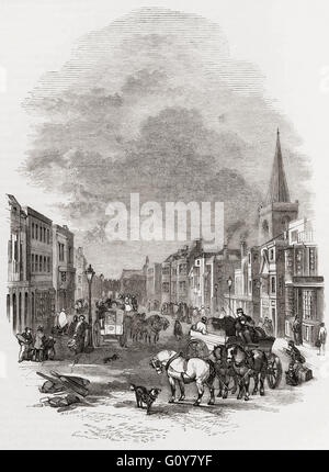 Southampton, England im 19. Jahrhundert.  Anzeigen der High Street hinunter. Stockfoto