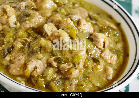 Eine Schüssel mit New Mexico Style Green Chile Stew Stockfoto