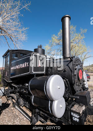 Manitou und Pikes Peak Triebwerk Nummer 1, Zahnradbahn, Colorado Railroad Museum, Golden, Colorado. Stockfoto