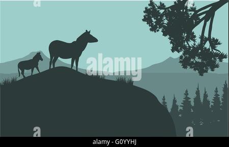 Silhouette von Zebra auf den Hügeln Stock Vektor