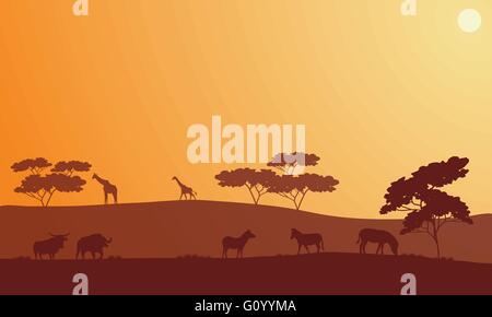 Silhouette von Bison, Zebra und giraffe Stock Vektor