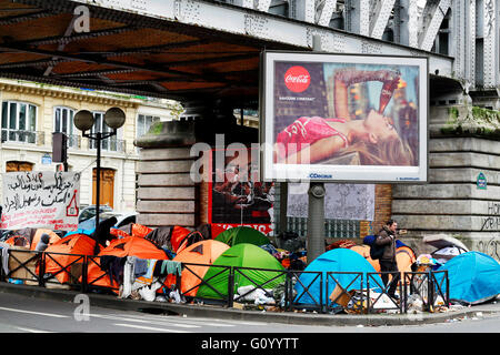 Flüchtlinge-Camp in Paris Stockfoto