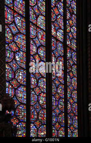 Glasmalerei. Obere Kapelle von La Sainte-Chapelle (die Heilige Kapelle). 1248. Paris. Frankreich. Gothic. Stockfoto