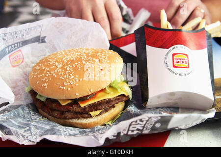 Hungrigen Jacks (Burger King) schnell Essen Beef-burger Stockfoto