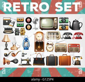 Andere Art von Retro-Objekte Abbildung Stock Vektor