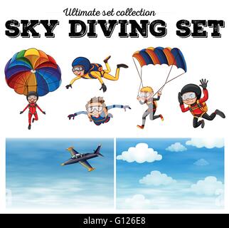Leute, die Sky diving illustration Stock Vektor