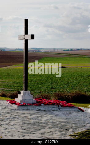 AJAX-NEWS FOTOS - 2005 - FRANKREICH - LA BOISELLE - LOCHNAGAR - SOMME - PICARDIE - KREUZ ERRICHTET AM RANDE DES RIESIGEN KRATERS ÜBER 70 FT TIEF GETROFFEN VON DEN BRITEN NACH EXPLODIERT EINE MASSIVE MINE IN DER NÄHE VON DEUTSCHEN LINIEN. SEITE WIRD BETREUT VON "FIRENDS LOCHNAGAR" FOTO: JONATHAN EASTLAND/AJAX REF: D52110 / 636 Stockfoto