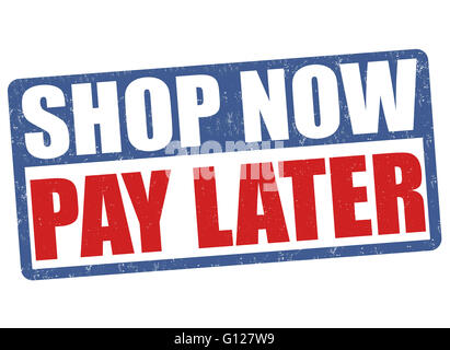 Shop jetzt bezahlen später Grunge-Stempel auf weißem Hintergrund, Vektor-illustration Stockfoto