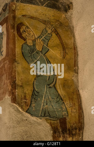 Mittelalterliche Wandmalereien in der Kirche von La Cortinada, Andorra Stockfoto