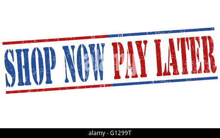 Shop jetzt bezahlen später Grunge-Stempel auf weißem Hintergrund, Vektor-illustration Stockfoto