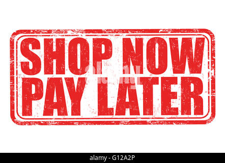 Shop jetzt bezahlen später Grunge-Stempel auf weißem Hintergrund, Vektor-illustration Stockfoto