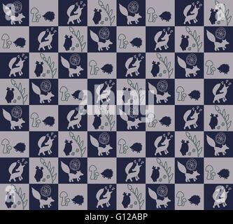 Tiermuster mit wilden Tieren. Tiere Fuchs, Igel, Eule in einem Vektor-Illustration. Geeignet für Drucke, Scrapbooking, fab Stock Vektor